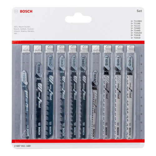 Bosch 2607011169 Jigsaw Blades Set for Wood (Pack Of 10)