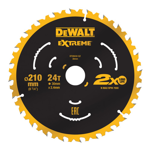 Dewalt DT20432 Extreme Circular Saw Blade 210mm x 30mm x 24T 1