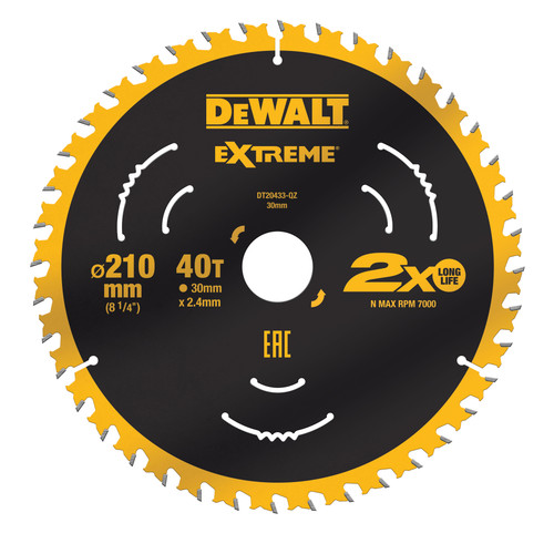 Dewalt DT20433 Extreme Circular Saw Blade 210mm x 30mm x 40T 1