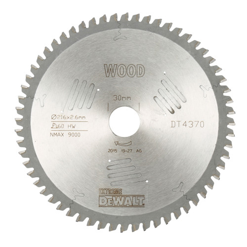 Dewalt DT4370 Extreme Workshop Saw Blade 216mm x 30mm x 60T 1