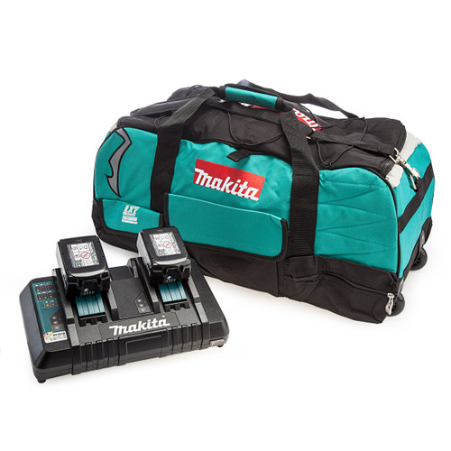 Makita Starter Kit - Twin Charger, Large Fabric Wheeled Carry Bag and 2 x 4.0Ah Batteries 1