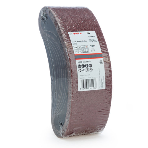 Bosch 2608606080 Sanding Belts X440 Best for Wood and Paint 75 x 533mm 40 Grit (Pack Of 10)