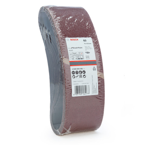 Bosch 2608606081 Sanding Belts X440 Best for Wood and Paint 75 x 533mm 60 Grit (Pack Of 10)