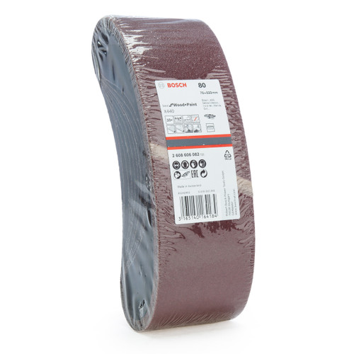 Bosch 2608606082 Sanding Belts X440 Best for Wood and Paint 75 x 533mm 80 Grit (Pack Of 10)