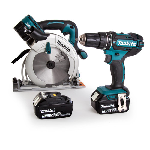 Makita DLX2140PTJ 18/36V Twin Pack - DHS710 36V Circular Saw + DHP482 18V Combi Drill (4 x 5.0Ah Batteries)