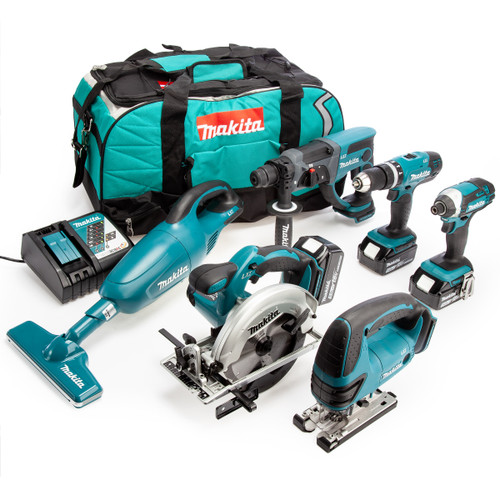 Makita 18V LXT 6 Piece Kit Toolbag, Charger (3 x 5.0Ah Batteries)