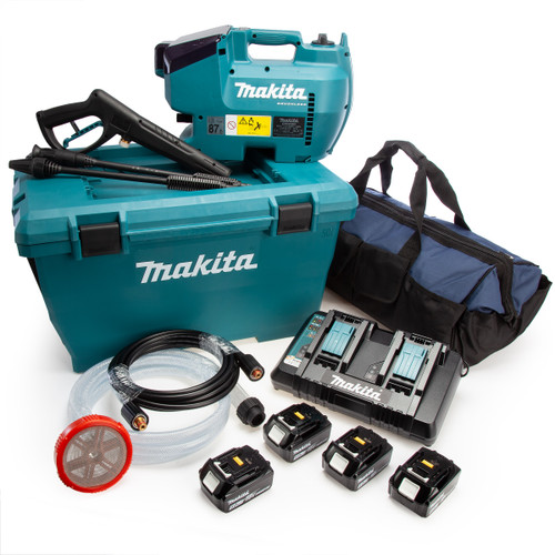Makita DHW080 36V High Pressure Washer + Battery Kit and Bag (4 x 5.0Ah Batteries)