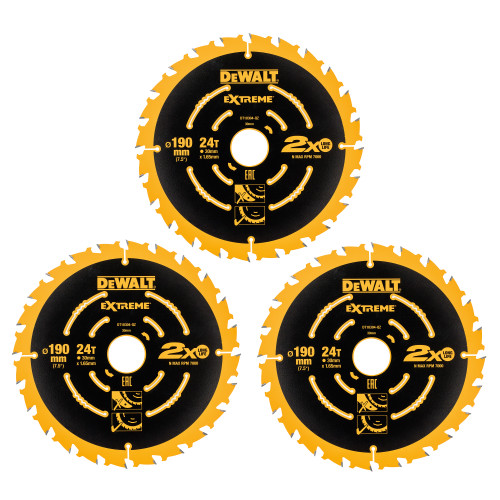 Dewalt DT10399 Extreme Framing Circular Saw Blades for Wood 190 x 30mm x 24T (Pack Of 3)