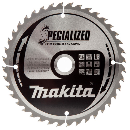 Makita B-32960 Specialized Circular Saw Blade for Cordless Saws 165mm x 20mm x 40T