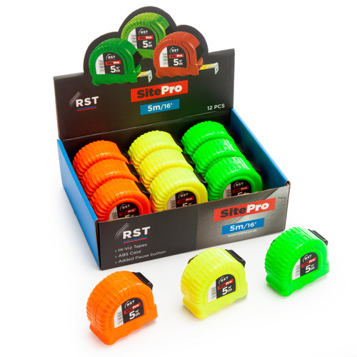 RST RSTDIS50 Metric/Imperial SitePro Hi-Viz Measuring Tapes 5m / 16ft (Box Of 12)