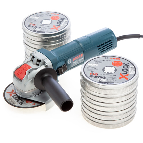 Bosch X LOCK Angle Grinder 110V with 100 Metal Cutting Discs main image
