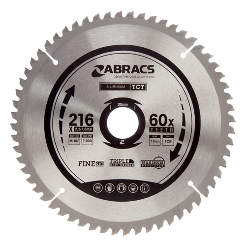 Abracs TCTA21660 TCT Circular Saw Blade for Aluminium 216 x 30mm x 60T main image