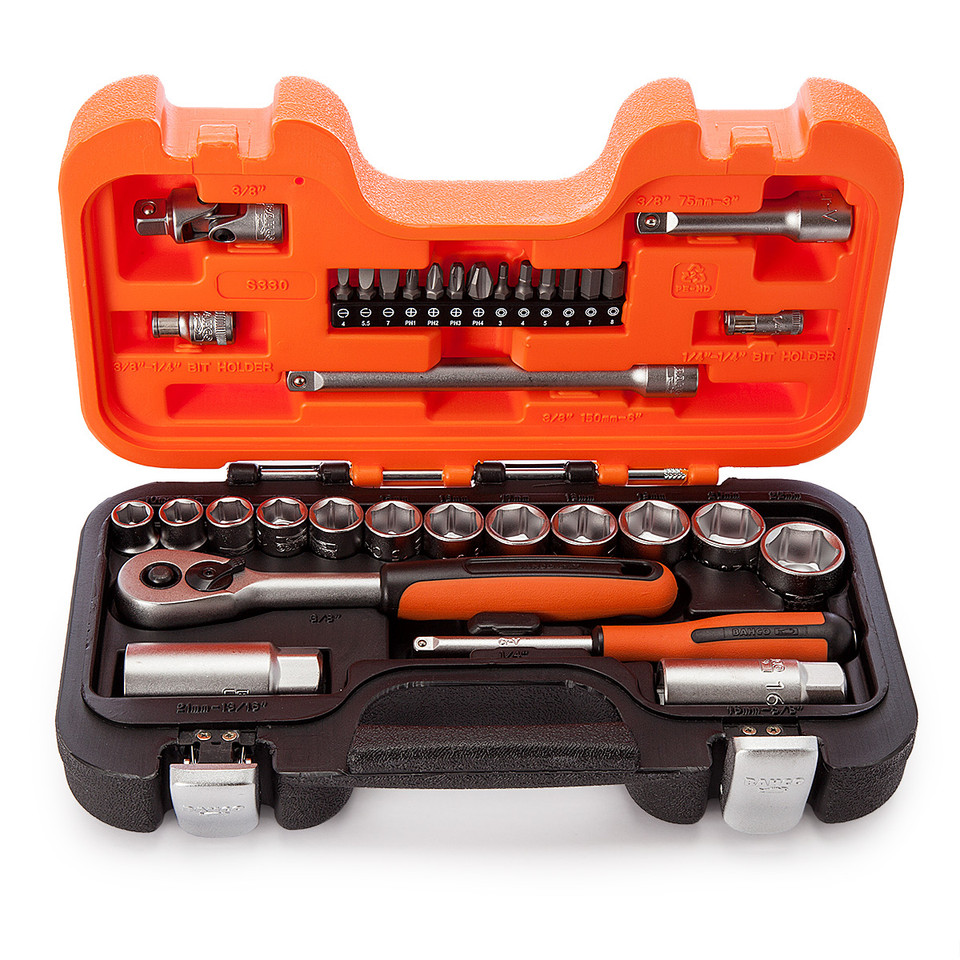 Bahco S330 Socket Set Hex 1/4 and 3/8 Square Toolstop