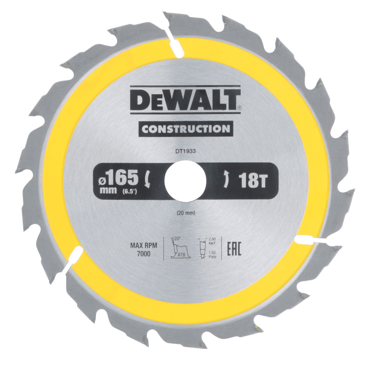 Photos - Cutting Disc DeWALT DT1933 Construction Circular Saw Blade 165mm x 20mm x 18T 