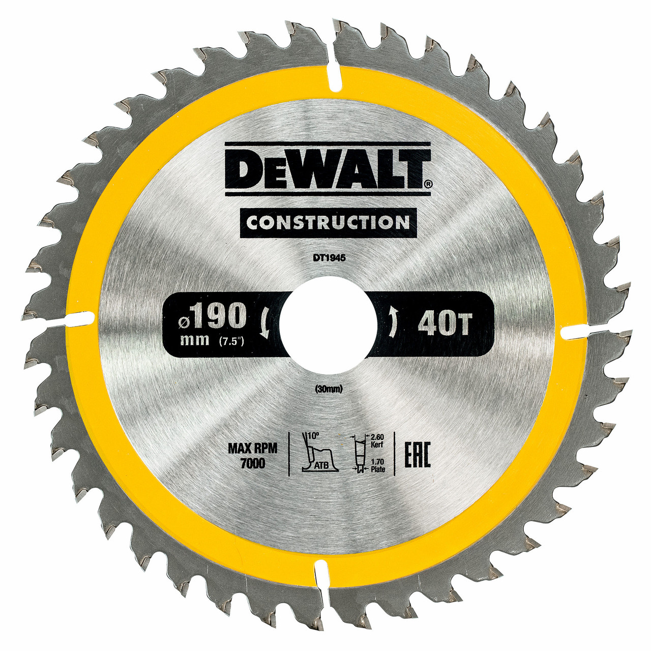 Photos - Chain / Reciprocating Saw Blade DeWALT DT1945 Construction Circular Saw Blade 190mm x 30mm x 40T 