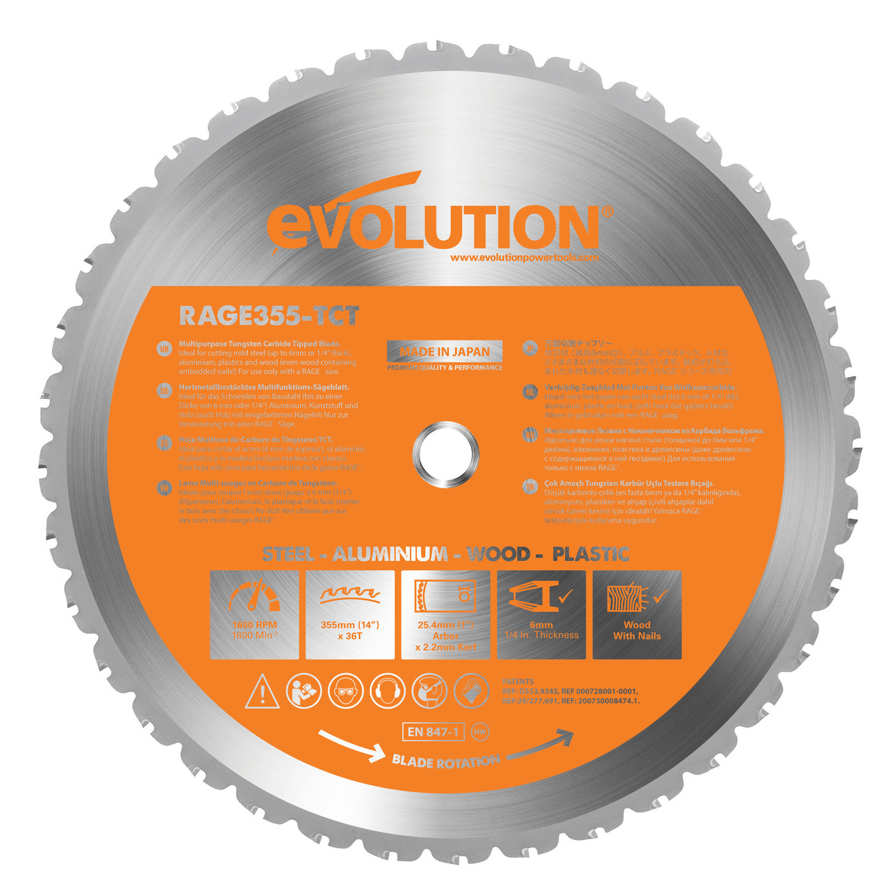 Photos - Chain / Reciprocating Saw Blade Evolution B355 Rage 2 Cutting TCT Blade 355mm RAGEBLADE355MULTI 