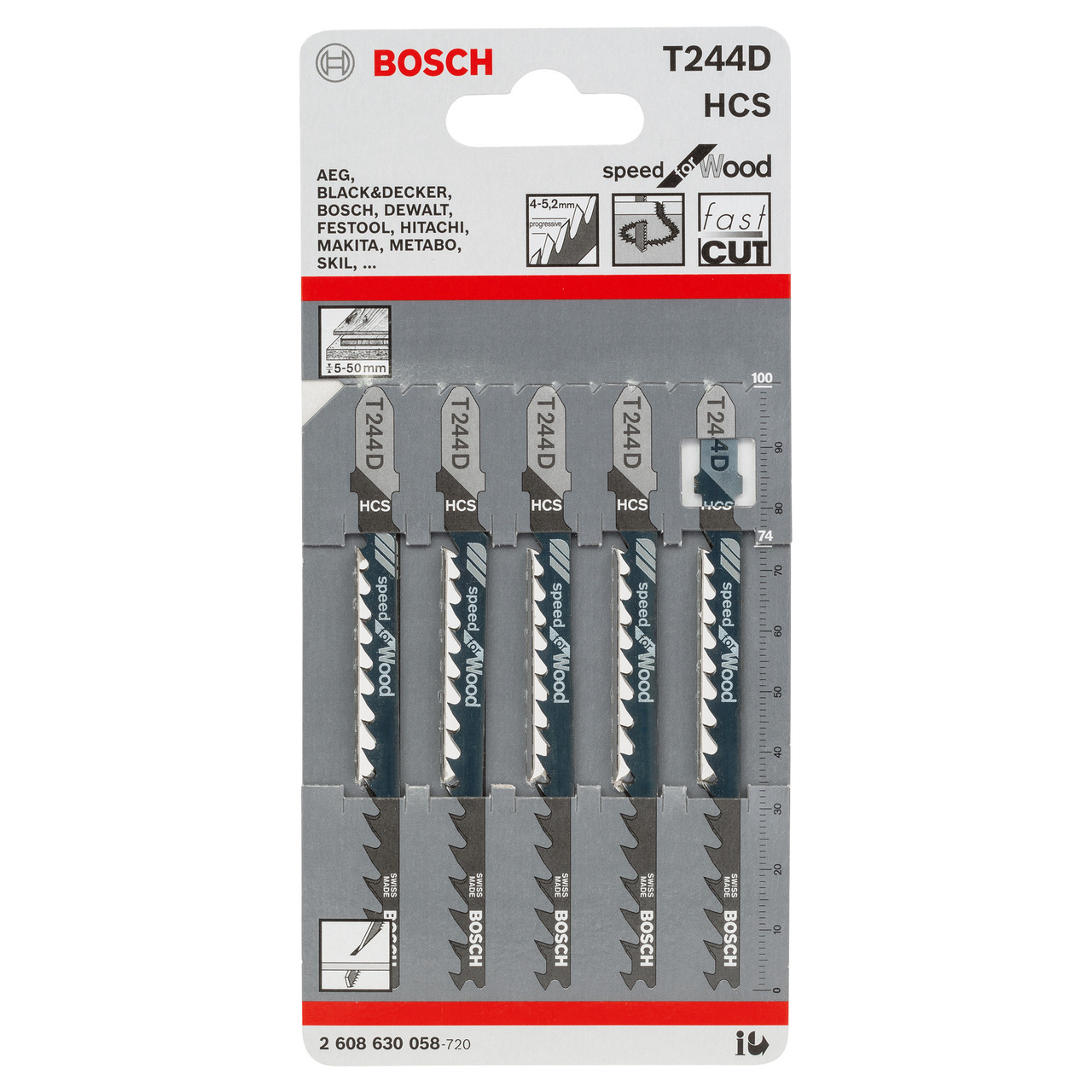 Photos - Power Tool Accessory Bosch T244D  Jigsaw Blades for Wood (5 Piece) 2608630058 (2608630058)