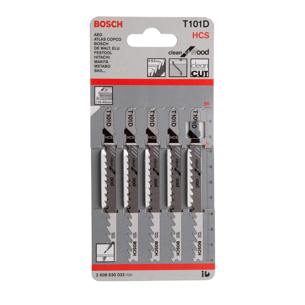 Photos - Power Tool Accessory Bosch T101D Jigsaw Blades HCS Clean for Wood  2608630032 (5 Pack)