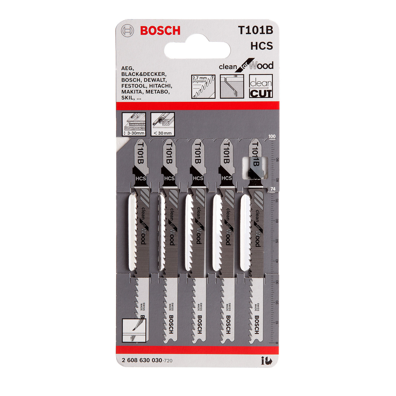 Photos - Power Tool Accessory Bosch T101B Jigsaw Blades HCS Clean for Wood  2608630030 (5 Pack)