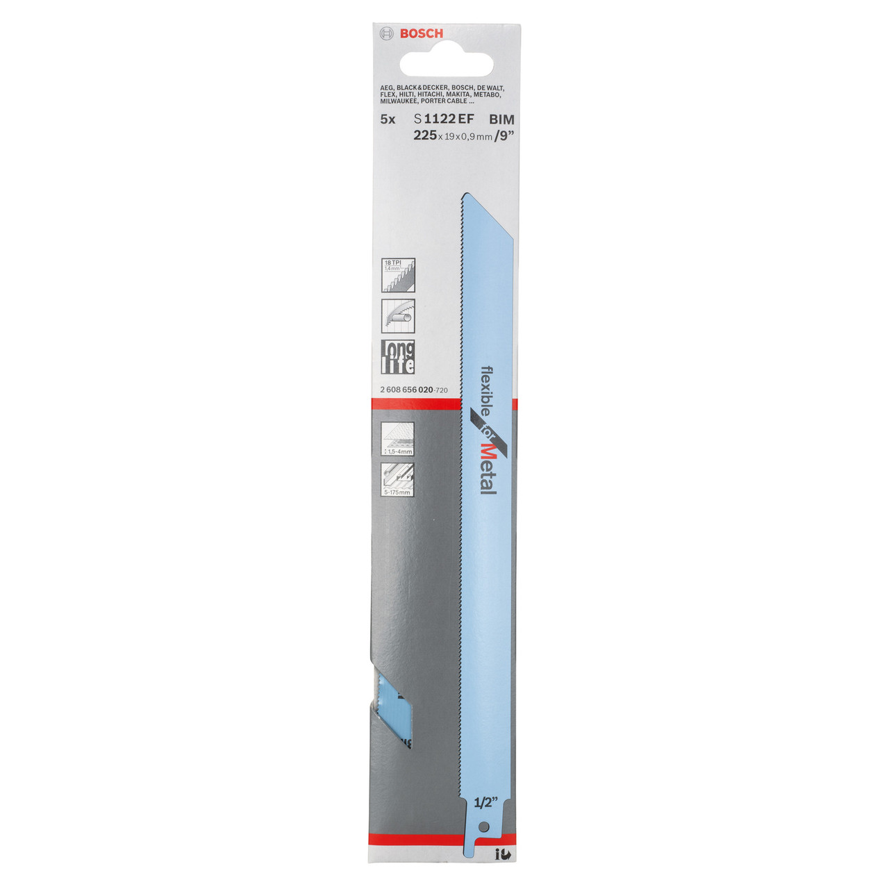 Bosch S1122EF Flexible Reciprocating Saw Blades for Metal 225mm in packaging
