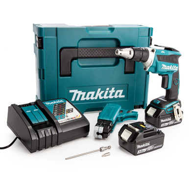 Makita DFS452 LXT 18V Drywall Screwdriver with Auto-Feed Attachment (2 × 3.0Ah Batteries)