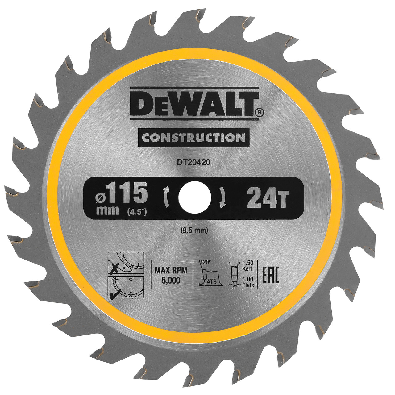 Photos - Power Tool Accessory DeWALT DT20420 TCT Circular Saw Blade For DCS571 115mm x 9.5mm x 24T DT204 