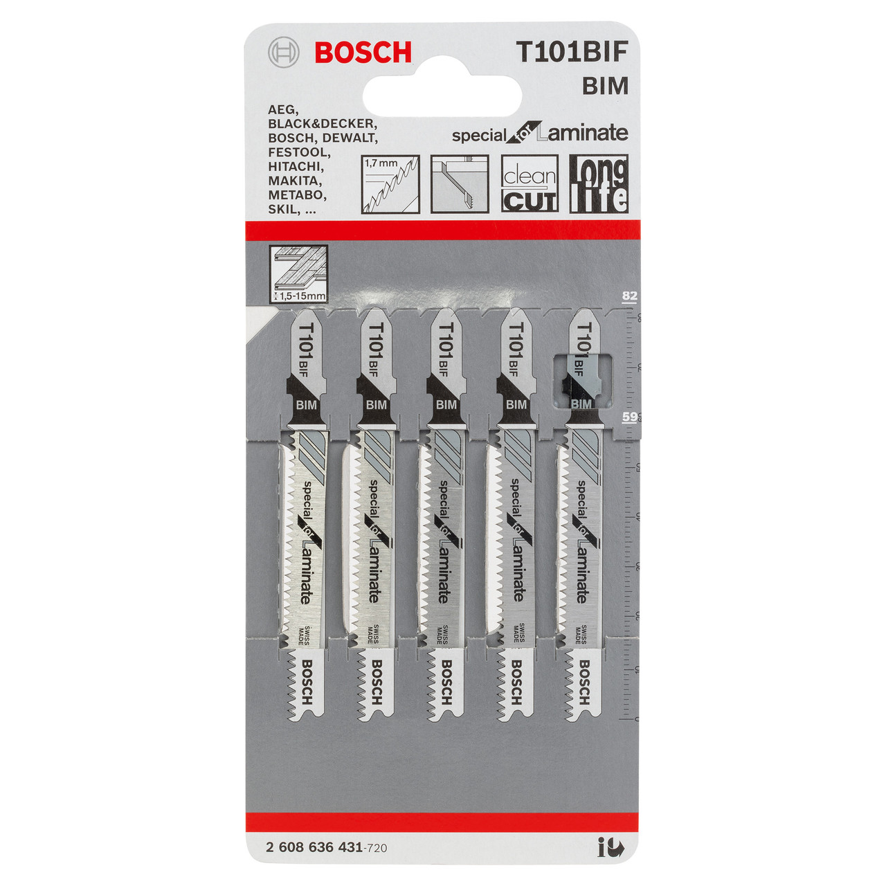 Photos - Electric Jigsaw Bosch T101BIF Jigsaw Blades BIM Special for Laminate  2608636431 (5 Pack)