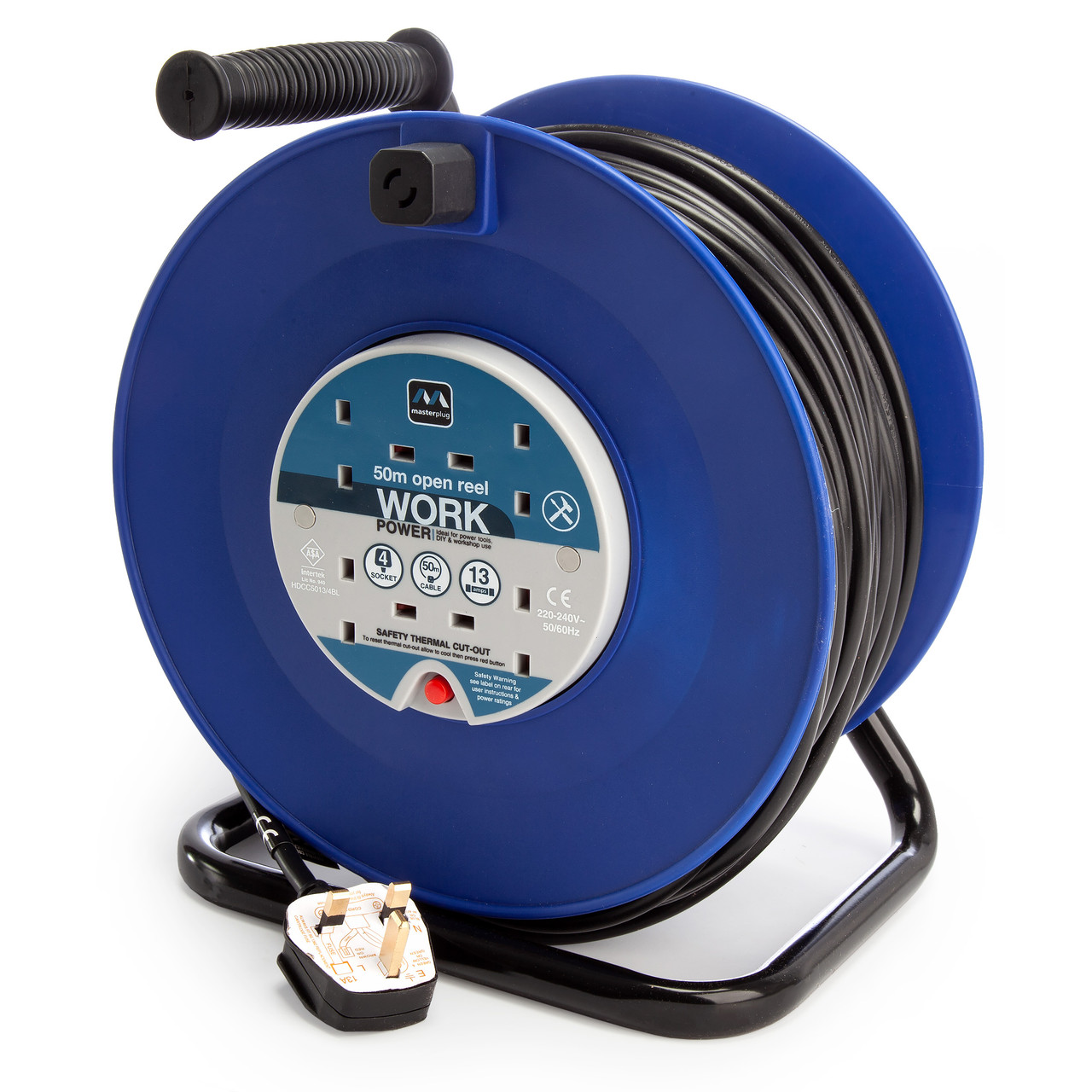 Photos - Cable (video, audio, USB) Masterplug HDCC5013-4BL-MP 13A 4 Gang Open Reel Blue 50 Metres 240V 
