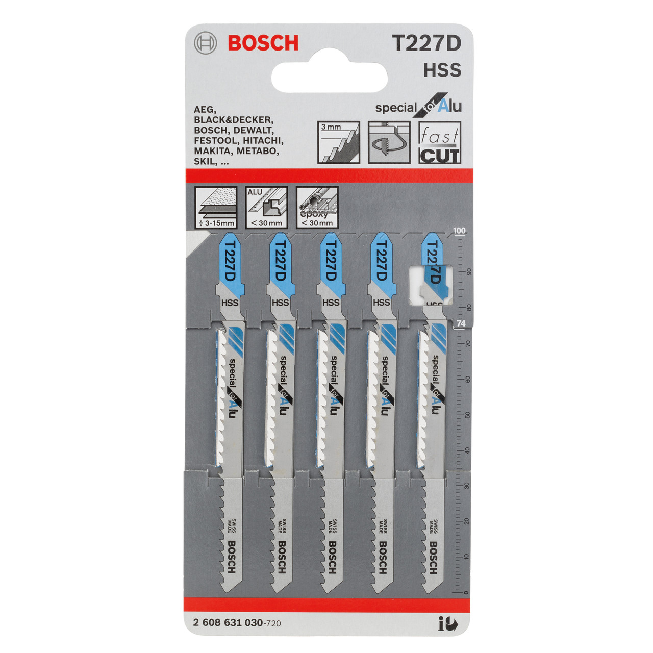 Photos - Electric Jigsaw Bosch T227D  Jigsaw Blades for Aluminium (5 Pack) T227D-260863 (2608631030)