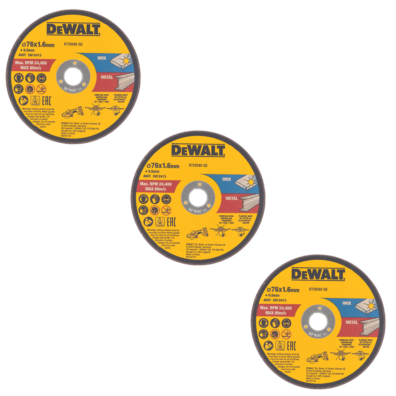 Photos - Cutting Disc DeWALT DT20592 Abrasive  75mm x 1.6mm x 9.5mm  DT2 (Pack of 3)
