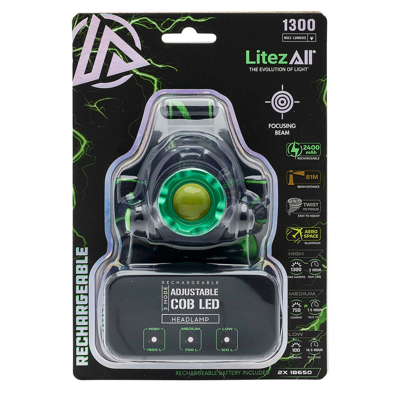 LiteZall 25188 Rechargeable Headlamp 1300 Lumens 2
