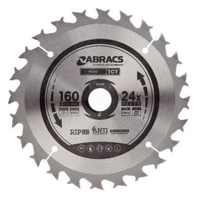 Abracs TCTC16024 Expert TCT Cordless Circular Saw Blade for Wood 160 × 20mm × 24T