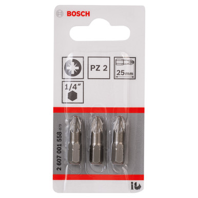 Bosch 2607001558 Extra Hard Screwdriver Bit PZ2 × 25mm (Pack of 3)
