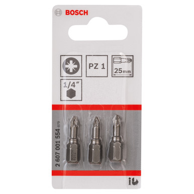 Bosch 2607001554 Extra Hard Screwdriver Bit PZ1 × 25mm (Pack of 3)