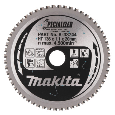 Makita B-33744 SPECIALIZED Circular Saw Blade for Metal 136 × 20mm × 56T