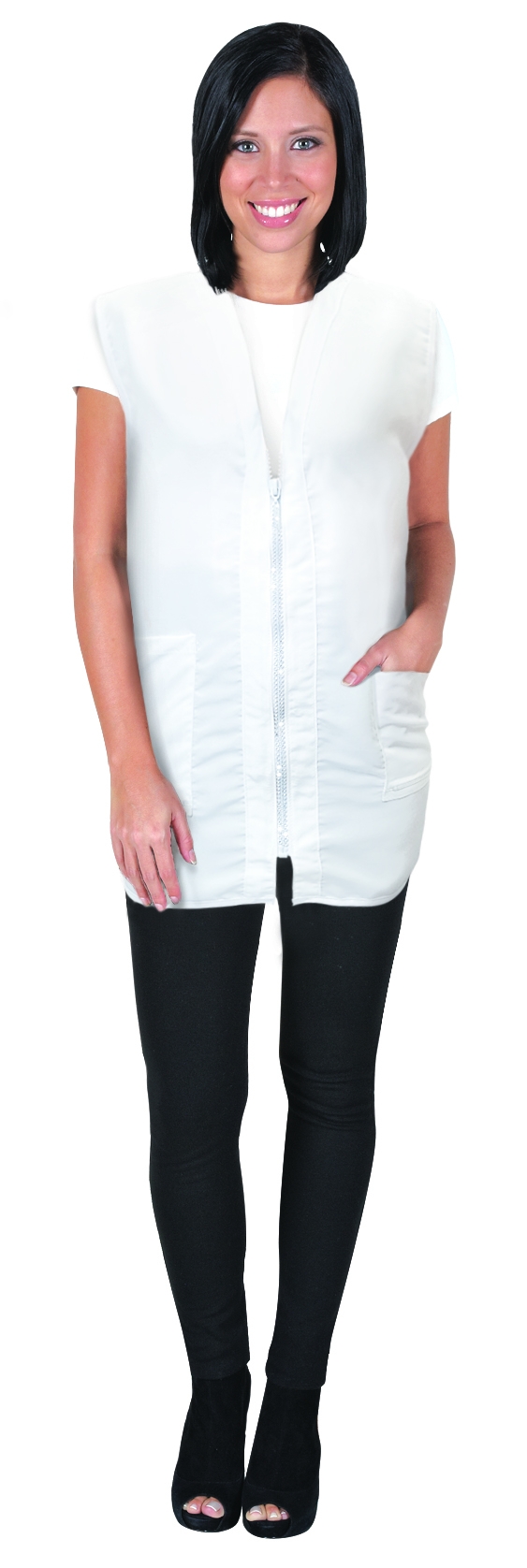 Betty Dain Glitz Styling Vest in White/Rhinestone Zipper | Minerva