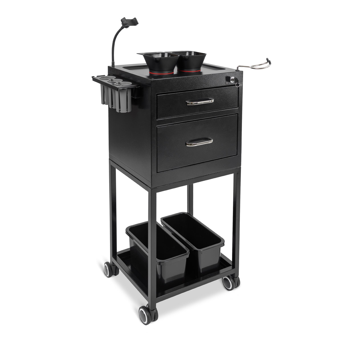Spazio Color Cart - Salon Trolley Cart in Black with Storage Bins