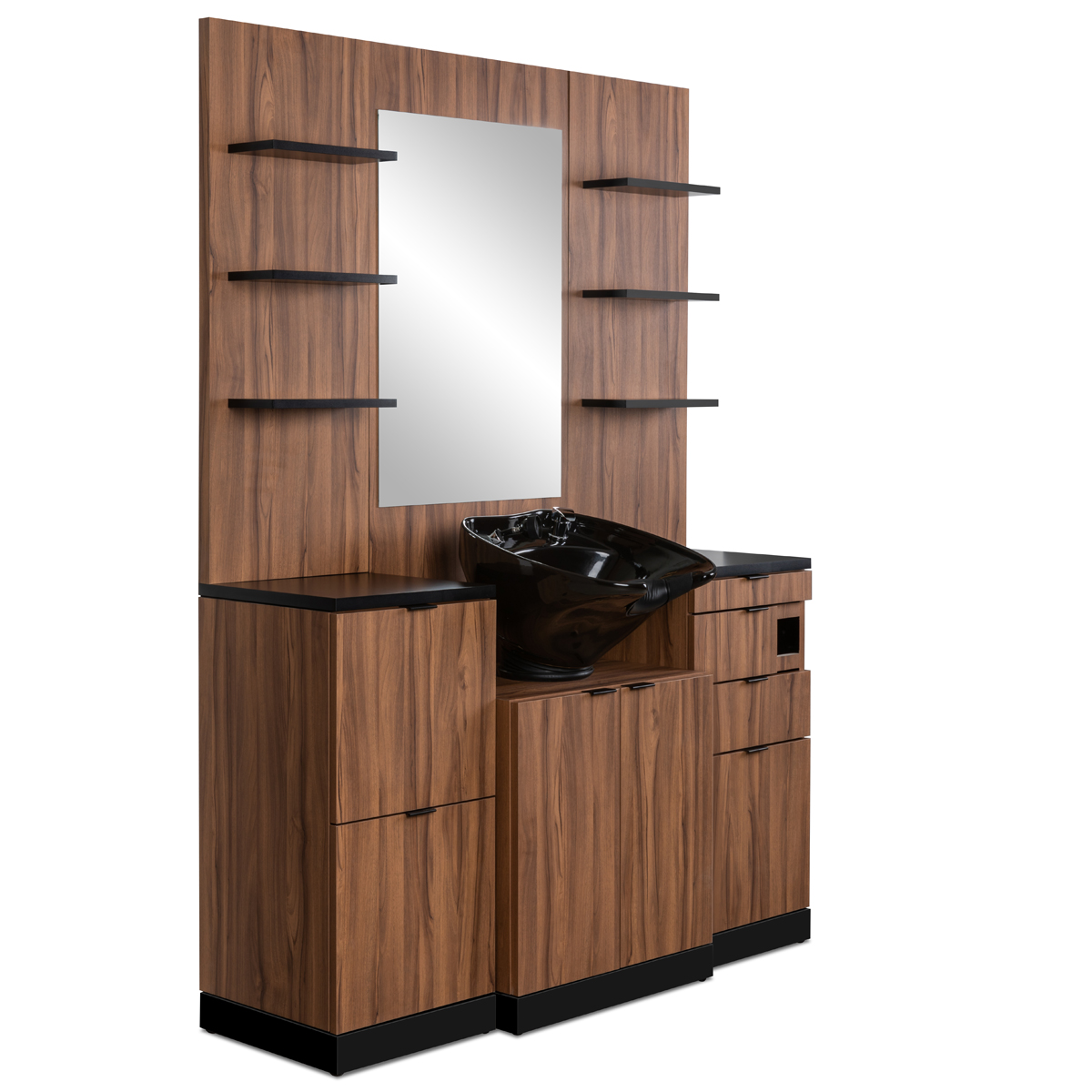 Nantucket Barber Station with Black Bowl and Retail Shelves