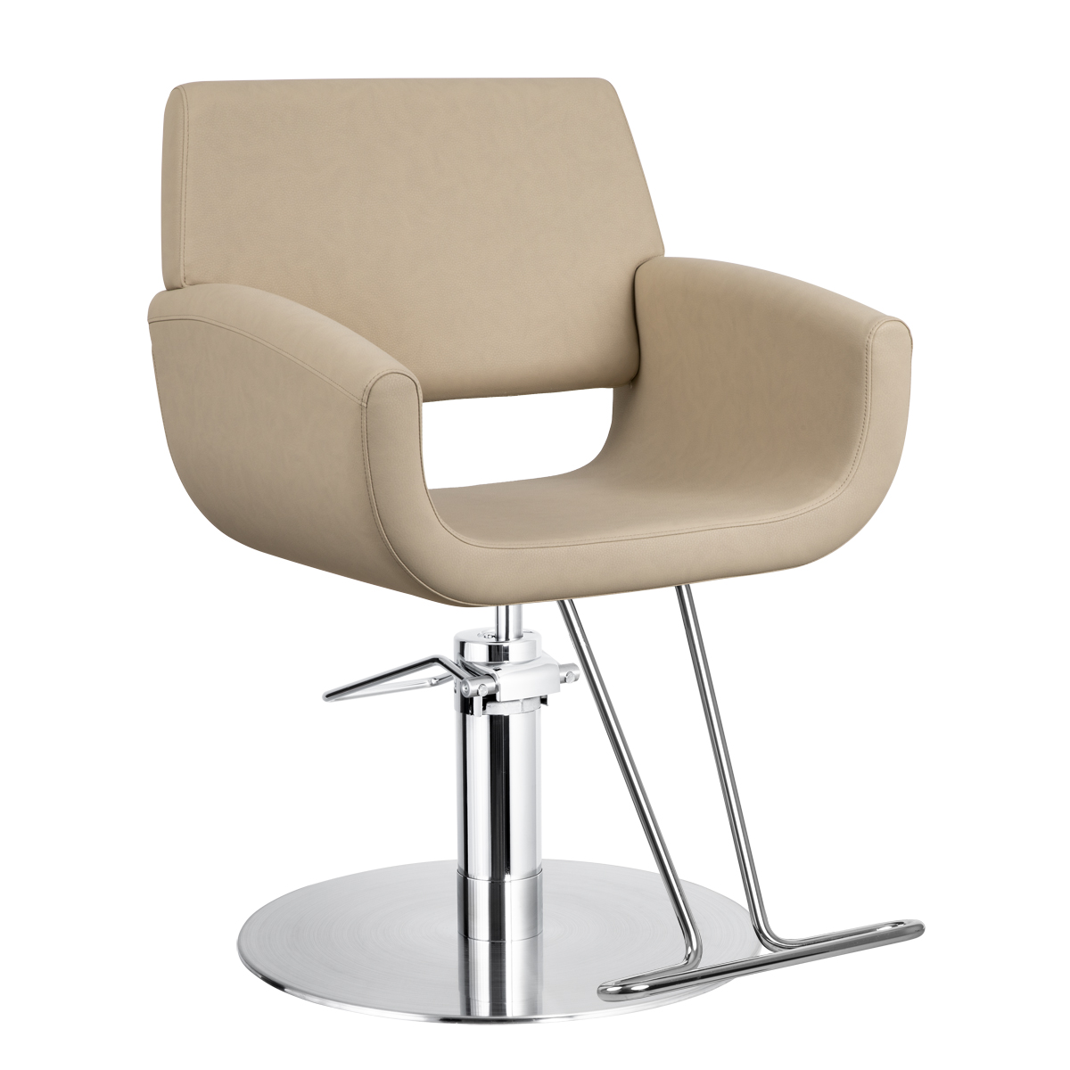 Emma Wide Salon Styling Chair in Khaki (Tan), Low Profile Round
