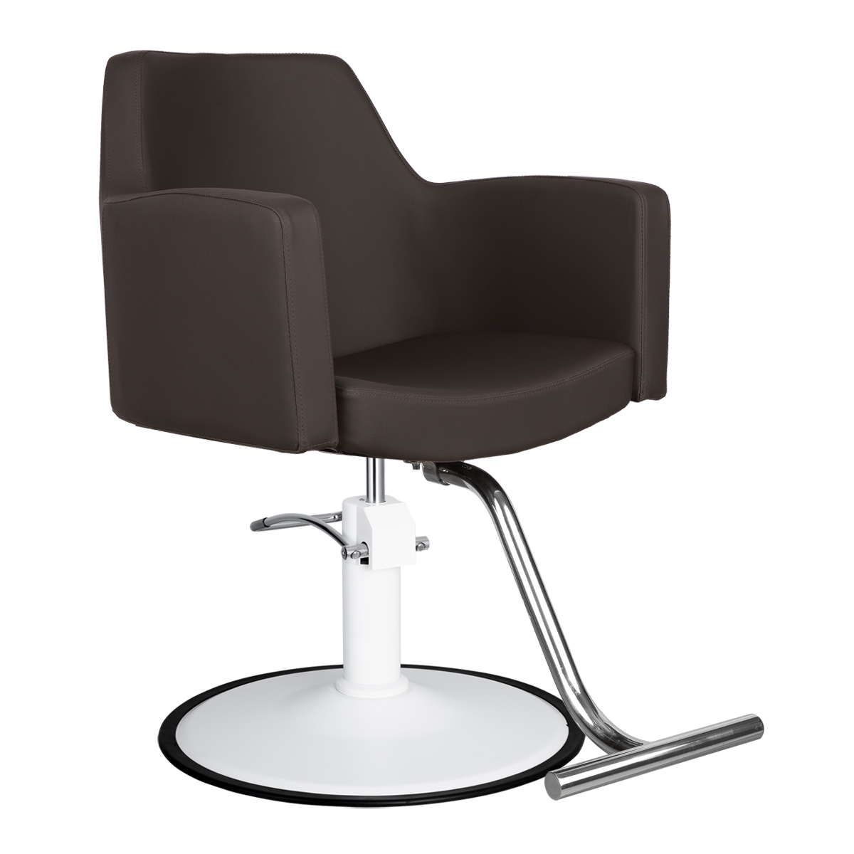 Venturi Extra Wide Salon Styling Chair in Bark Brown, Round White