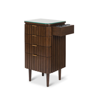 Brixton Pedestal Styling Station in Walnut with Gold Hardware