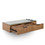 Arden Wall-hung Floating Shelf Styling Station in Antique Umber with Gold Handle shown from three-quarter angle to the right with drawers open