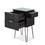 Nalu Styling Station in Black with Gold Handles with Black Hairpin Legs or Wall-Mounted shown from three-quarter angle to the left with drawers open Nalu Styling Station in Black with Gold Handles with Black Hairpin Legs or Wall-Mounted shown from three-quarter angle to the left with drawers open