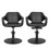 Black Flip Up Footrest for Salon Chairs (Patent Pending) shown on all black styling chair with black round base from the front with footrest extended on the left and footrest flipped up on the right