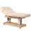 Waves Multi-tilting Electric Spa Massage Table with Face Cradle and Armrest in Beige shown from three-quarter view to the right with backrest raised