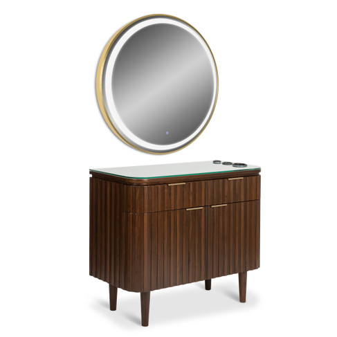 Langford Styling Station in Walnut with Gold LED Mirror