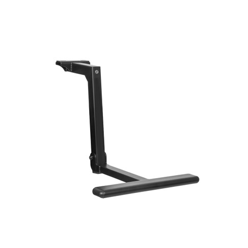 Black Flip Up Footrest for Salon Chairs (Patent Pending) shown from three-quarter angle to the right