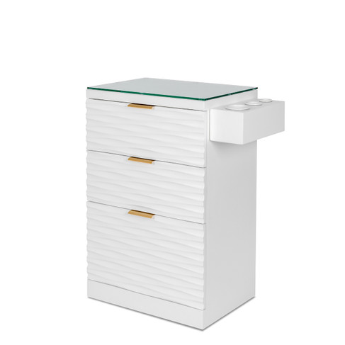 Kai Mobile Styling Station in White with Gold Hardware - CLEARANCE, DISCONTINUED, AS IS, NO WARRANTY, NO RETURN