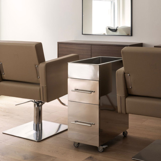 Centauro Stainless Steel All-Purpose Shampoo Salon Trolley shown in lifestyle setting