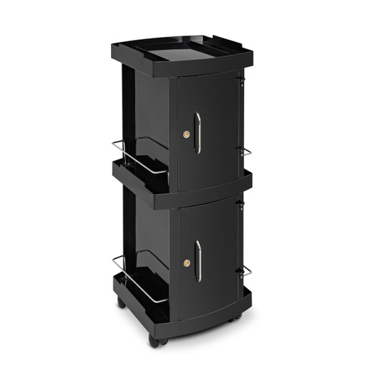 Black Salon Cart with Locking Doors, Trays & Storage Bins